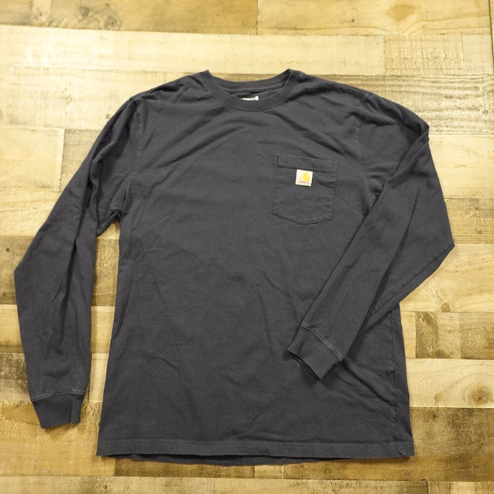 Carhartt Loose Fit Long Sleeve Pocket T-Shirt Men's Large Tall Navy Workwear Tee